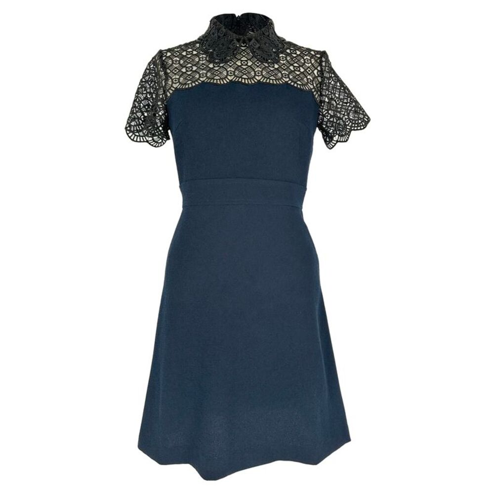 Sandro Iberia ace Accent Mini Dress in Navy Blue Polyester